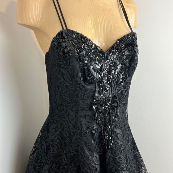 Vintage Lori Ann Size 14 Little Black Dress Mini Lace Detail Babydoll Whimsigoth - Picture 15 of 15